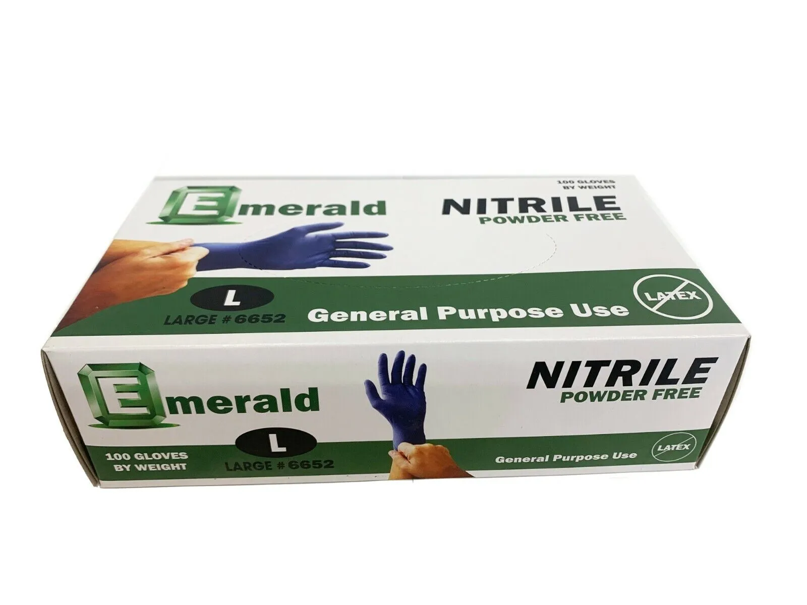 10Box/CS Emerald Nitrile Exam Gloves Large Powder Free Rubber Non-Latex 6651/52