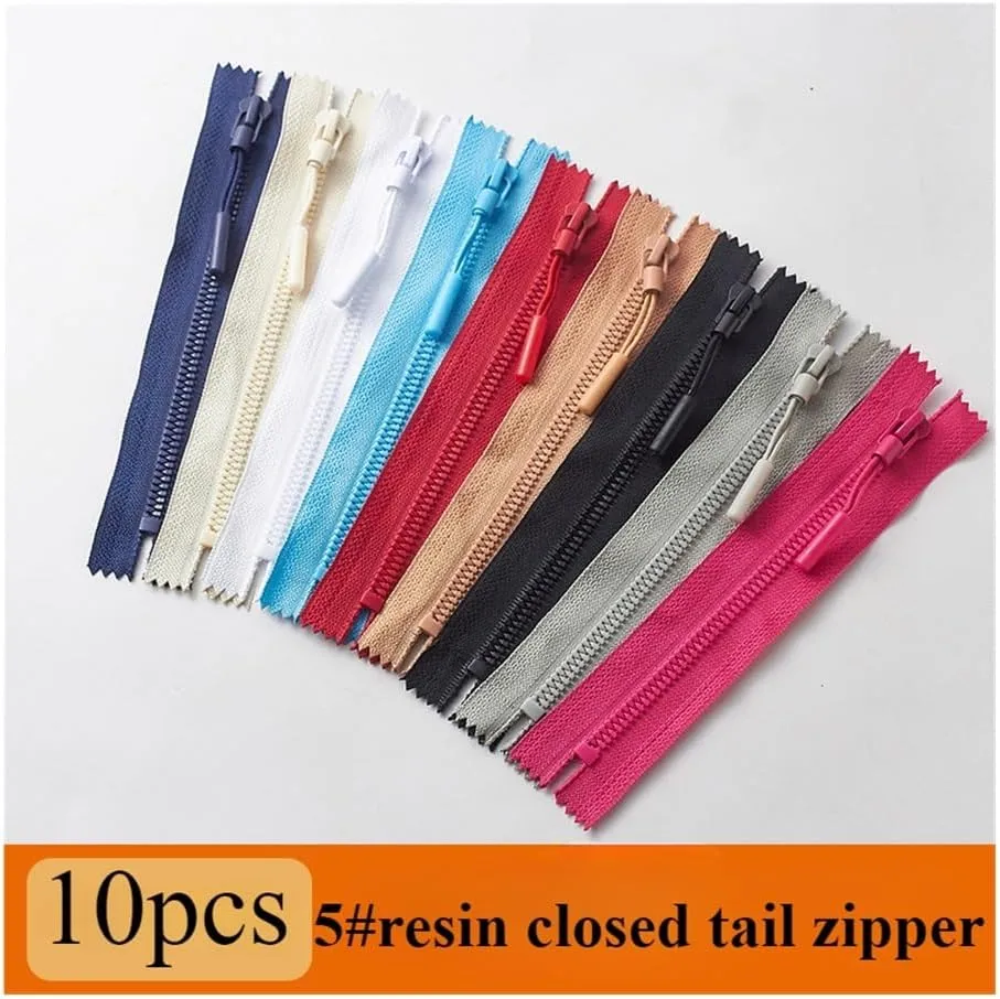 10pcs 5#15cm-25cm Resin Zipper Closed Tail Garment Pocket Bag Handbag Cushion Multi-Color Closed Short Zipper(Rose-red-5pcs,20CM_5#)