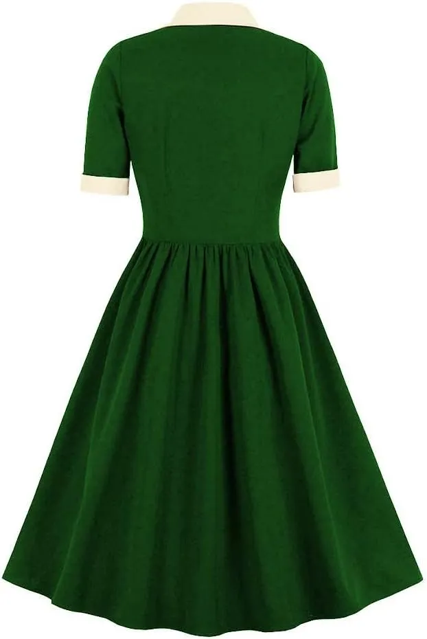 1950s Dresses for Women Vintage Rockabilly Retro Short Sleeve Tie Midi Dress Cocktail Party Evening Prom Gown