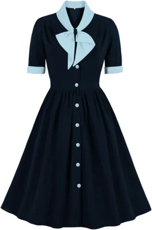 1950s Dresses for Women Vintage Rockabilly Retro Short Sleeve Tie Midi Dress Cocktail Party Evening Prom Gown