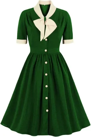 1950s Dresses for Women Vintage Rockabilly Retro Short Sleeve Tie Midi Dress Cocktail Party Evening Prom Gown
