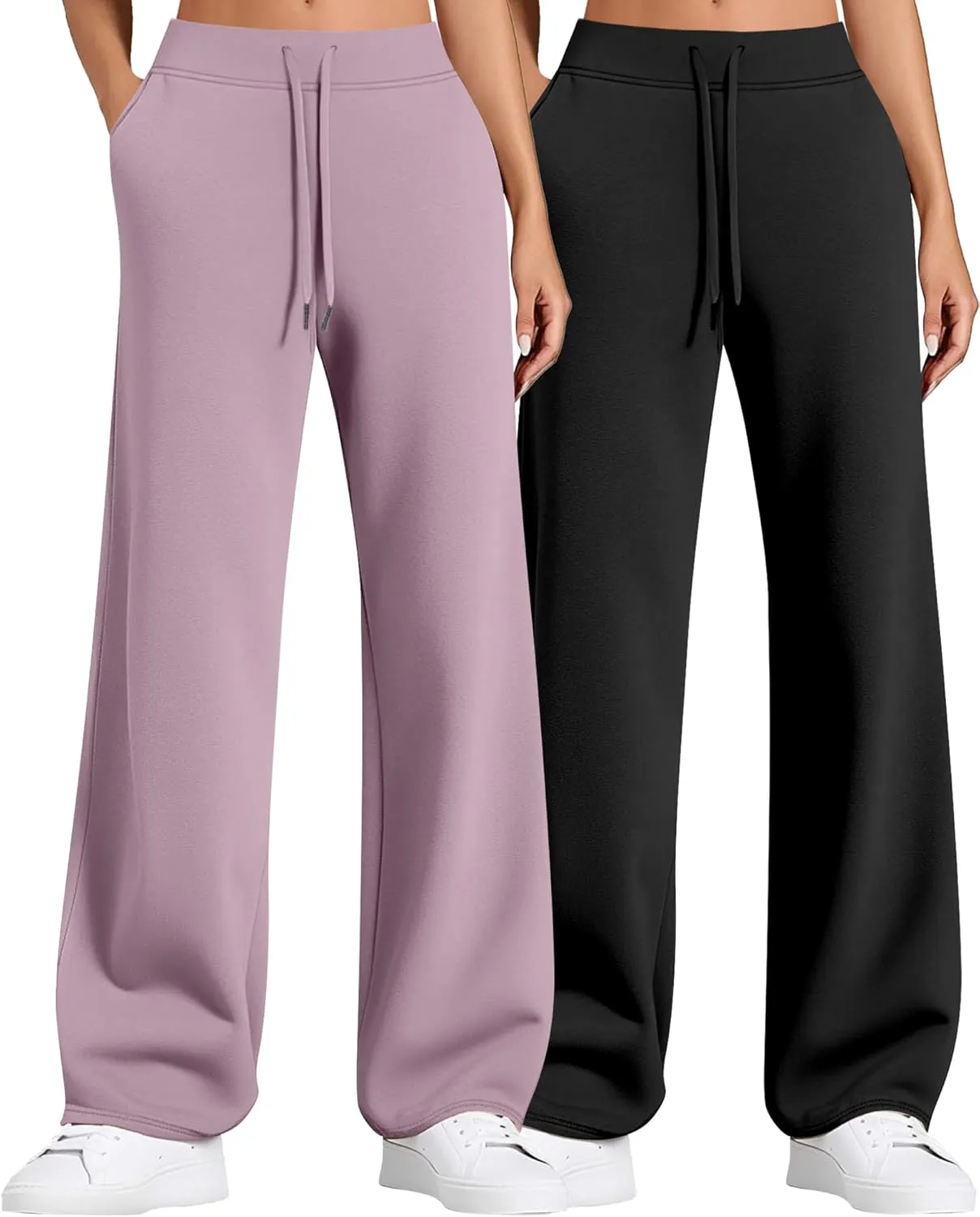 2 Pack Women Sweatpants Drawstring Waist Loose Yoga Baggy Joggers Casual Wide Leg Pants with Pockets
