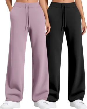 2 Pack Women Sweatpants Drawstring Waist Loose Yoga Baggy Joggers Casual Wide Leg Pants with Pockets