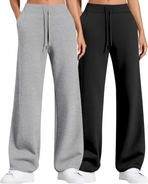 2 Pack Women Sweatpants Drawstring Waist Loose Yoga Baggy Joggers Casual Wide Leg Pants with Pockets