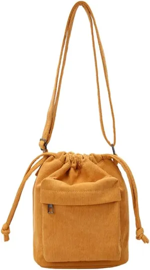 2023 Drawstring Bucket Bags Simple Fashion Bag Crossbody Bag Corduroy Shoulder Bag Versatile Travel Bag for Women Girl
