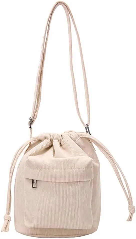 2023 Drawstring Bucket Bags Simple Fashion Bag Crossbody Bag Corduroy Shoulder Bag Versatile Travel Bag for Women Girl