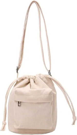 2023 Drawstring Bucket Bags Simple Fashion Bag Crossbody Bag Corduroy Shoulder Bag Versatile Travel Bag for Women Girl