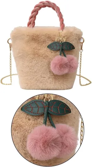 2023 NEW Bucket Bag with Pendant Plush Fashion Chain Bag Crossbody Bag Versatile Shoulder Bag for Women Girl