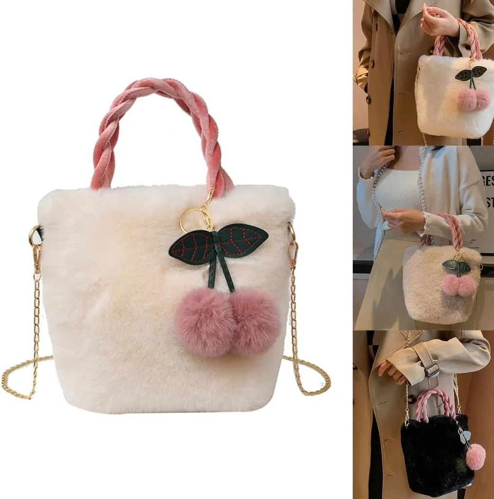 2023 NEW Bucket Bag with Pendant Plush Fashion Chain Bag Crossbody Bag Versatile Shoulder Bag for Women Girl
