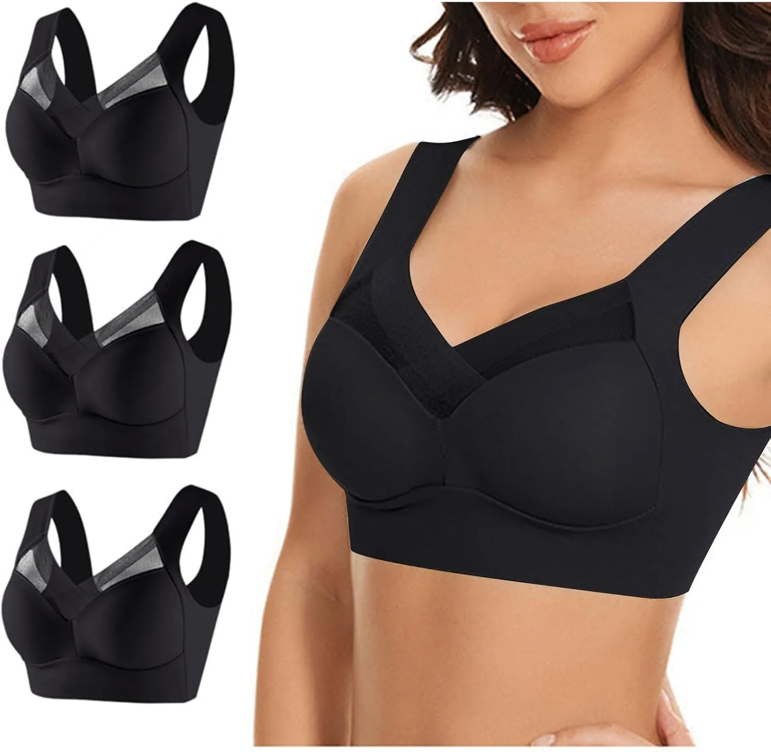 3 Pack Seamless Comfort Bra for Women - Wireless Full Coverage Push Up Sports Bra for Everyday Wear and Workouts for Women