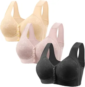3pc Bras for Women Front Closure Convenient Bra No Underwire Full Coverage Lace Bralettes Plus Size Sports Bras