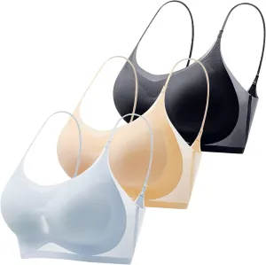 3PC Women's Everyday Bra Gathered to Collect Bras Plus Size Cool Yoga Wireless Sport Bralette Comfort Underwear