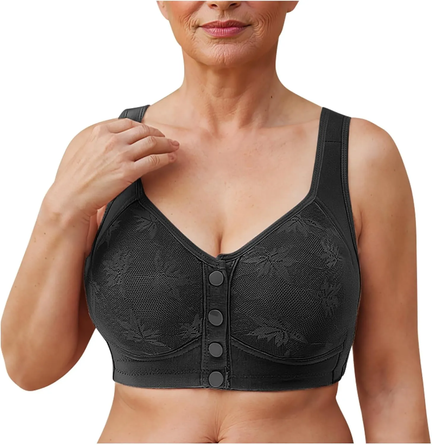 4 Pack Daisy Bras for Older Women No Underwire Full Coverage Front Closure Senior Cotton Bra Push Up Padded Bralettes