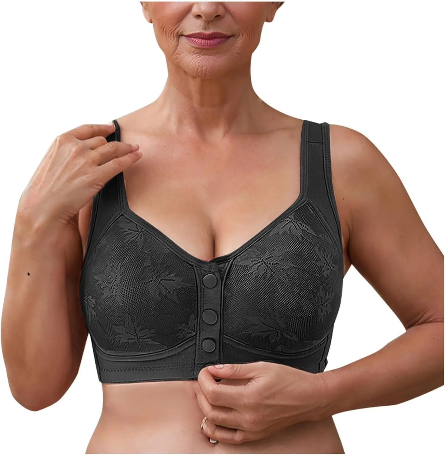 4 Pack Daisy Bras for Older Women No Underwire Full Coverage Front Closure Senior Cotton Bra Push Up Padded Bralettes
