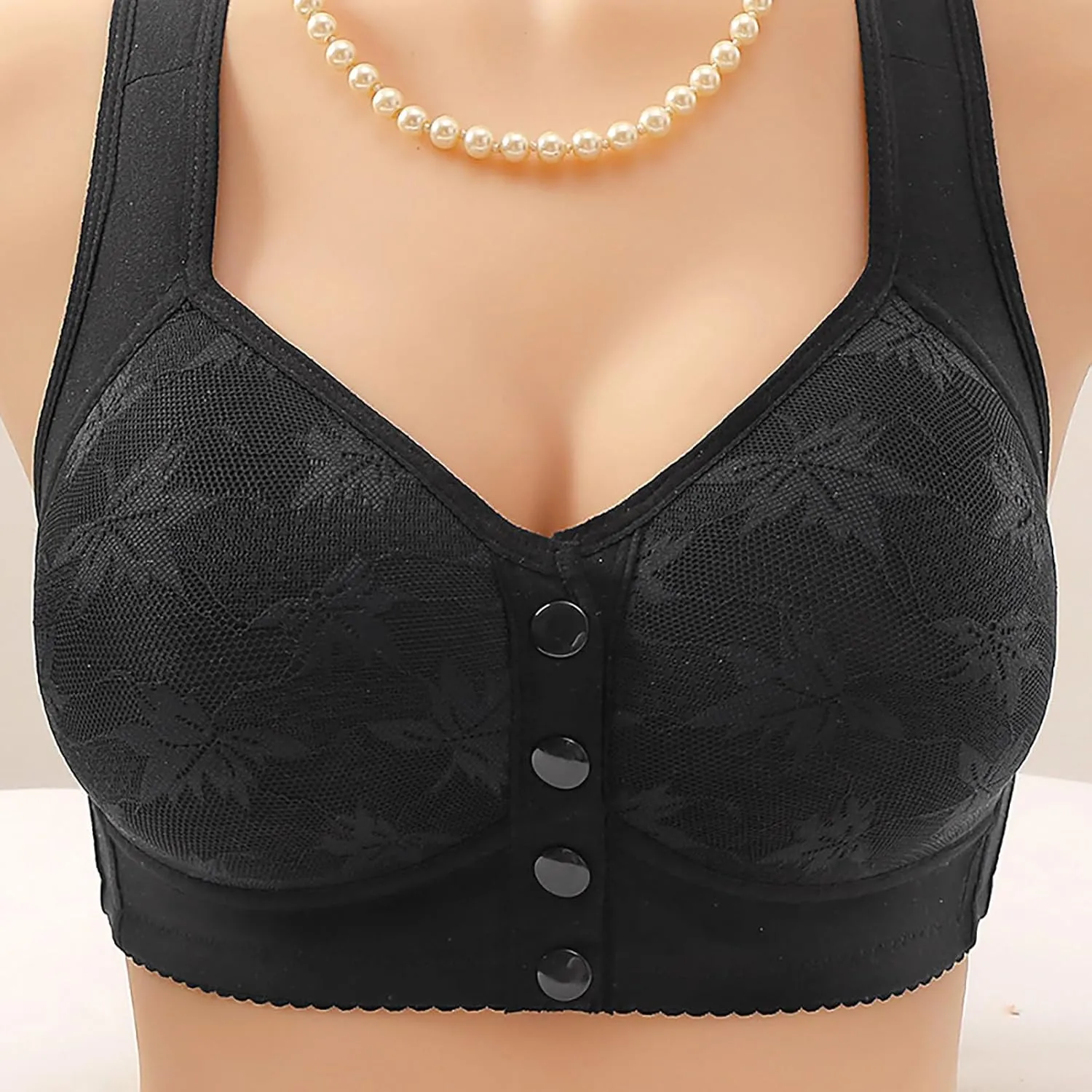 4 Pack Daisy Bras for Older Women No Underwire Full Coverage Front Closure Senior Cotton Bra Push Up Padded Bralettes