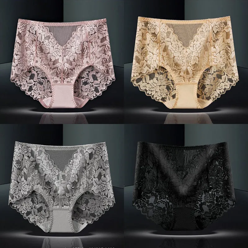 4-Pack Sexy Lace Flower See-Though Hollow Panties
