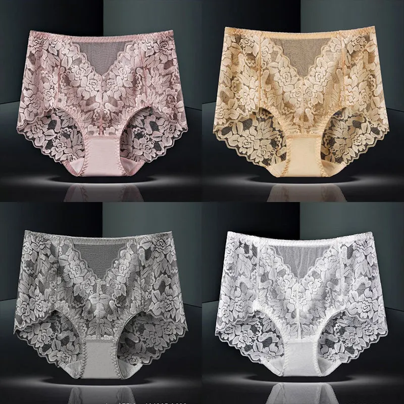4-Pack Sexy Lace Flower See-Though Hollow Panties