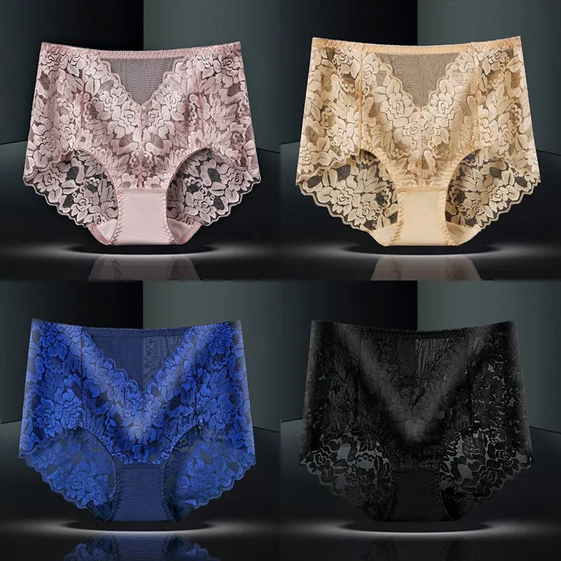 4-Pack Sexy Lace Flower See-Though Hollow Panties