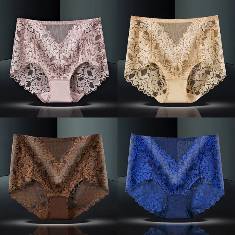 4-Pack Sexy Lace Flower See-Though Hollow Panties