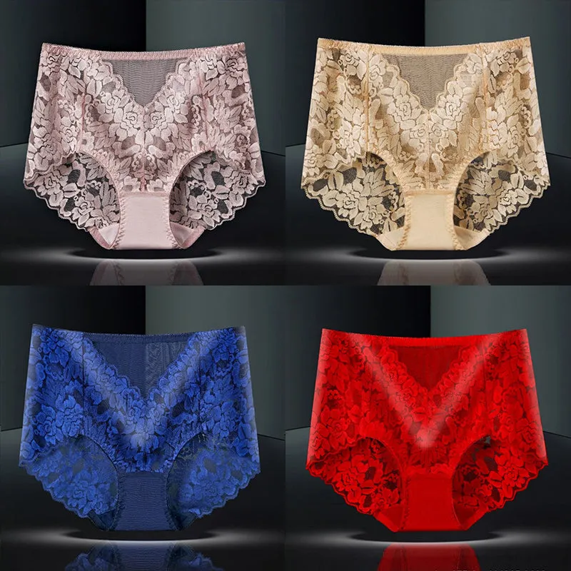 4-Pack Sexy Lace Flower See-Though Hollow Panties