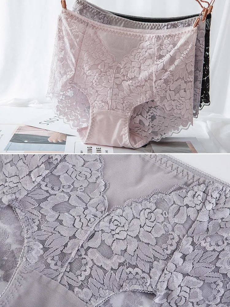 4-Pack Sexy Lace Flower See-Though Hollow Panties