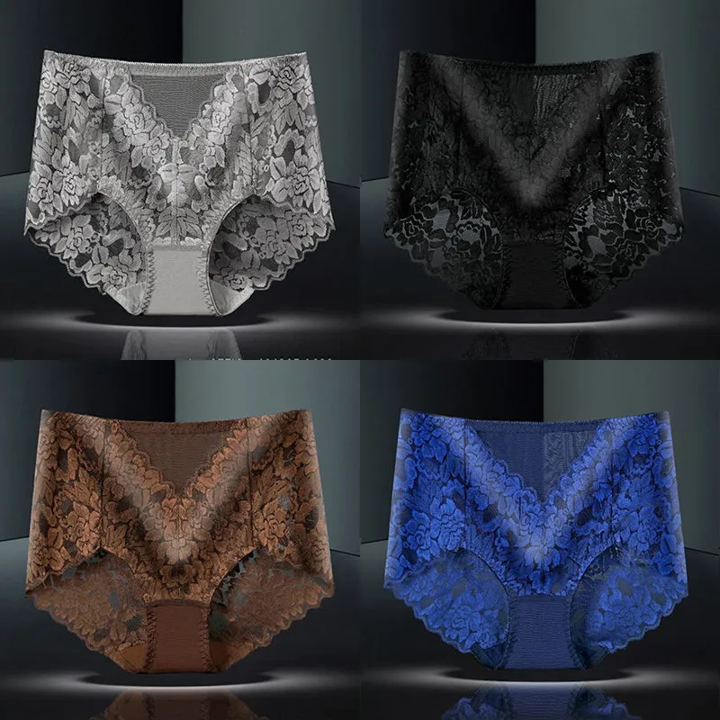 4-Pack Sexy Lace Flower See-Though Hollow Panties