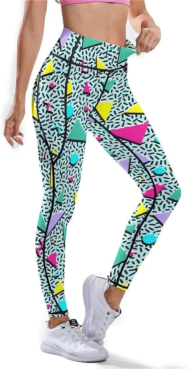 80s 90s Outfit Tummy Control Yoga Pants for Women with Pockets, High Waist Running Sports Workout Yoga Leggings