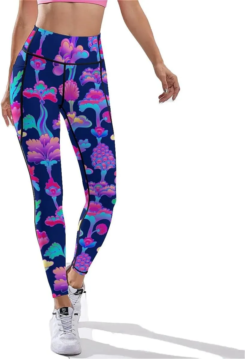 80s 90s Outfit Tummy Control Yoga Pants for Women with Pockets, High Waist Running Sports Workout Yoga Leggings