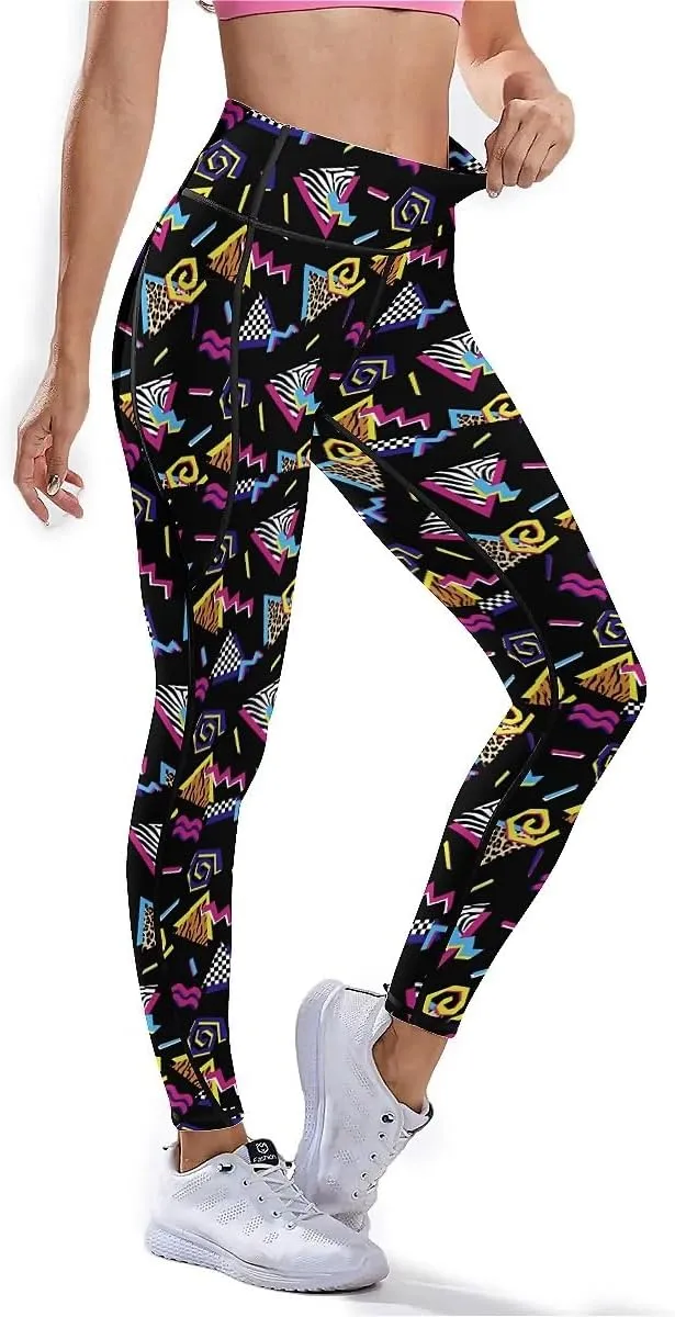 80s 90s Outfit Tummy Control Yoga Pants for Women with Pockets, High Waist Running Sports Workout Yoga Leggings