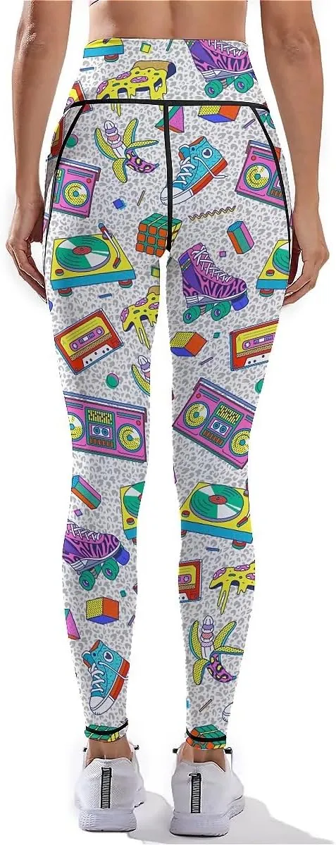 80s 90s Outfit Tummy Control Yoga Pants for Women with Pockets, High Waist Running Sports Workout Yoga Leggings