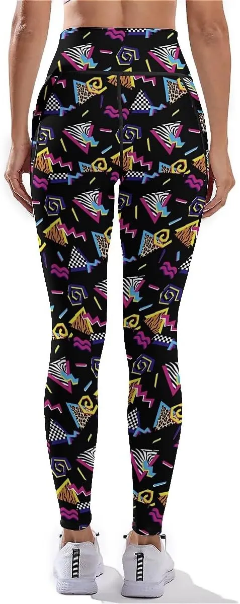 80s 90s Outfit Tummy Control Yoga Pants for Women with Pockets, High Waist Running Sports Workout Yoga Leggings