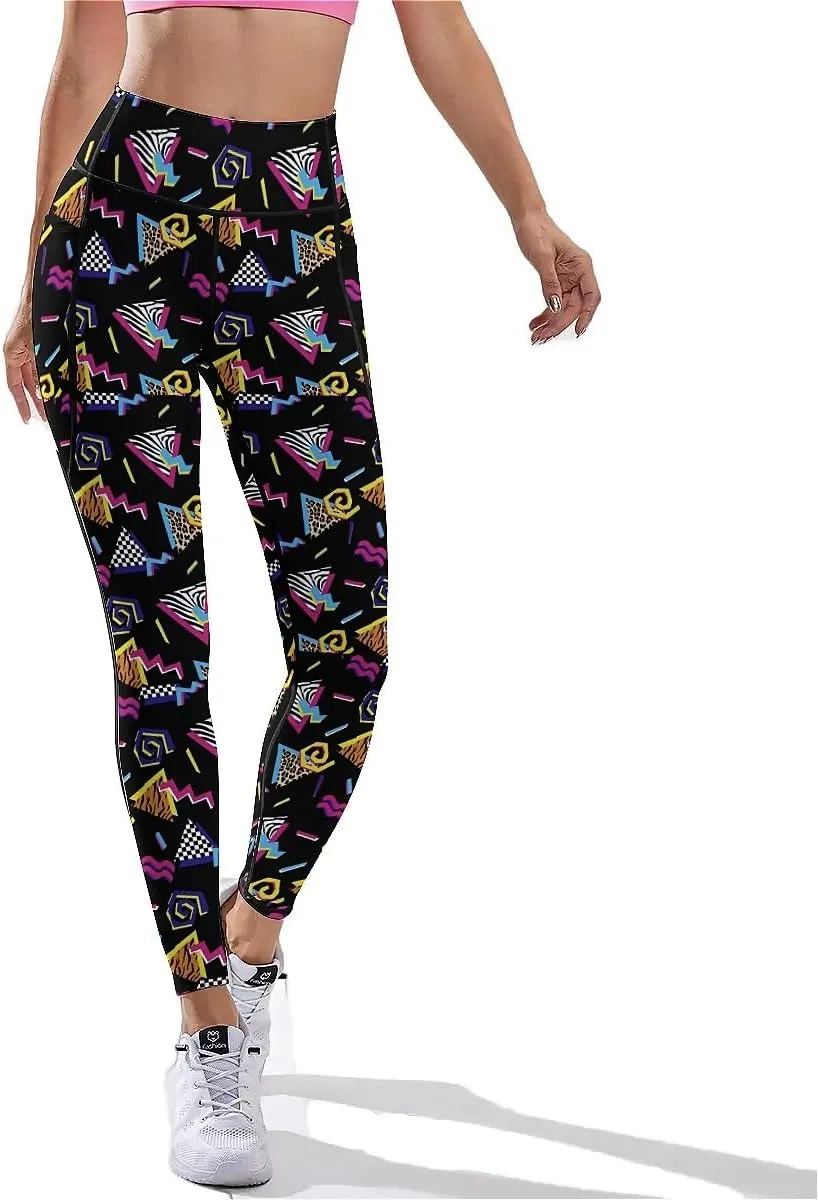 80s 90s Outfit Tummy Control Yoga Pants for Women with Pockets, High Waist Running Sports Workout Yoga Leggings