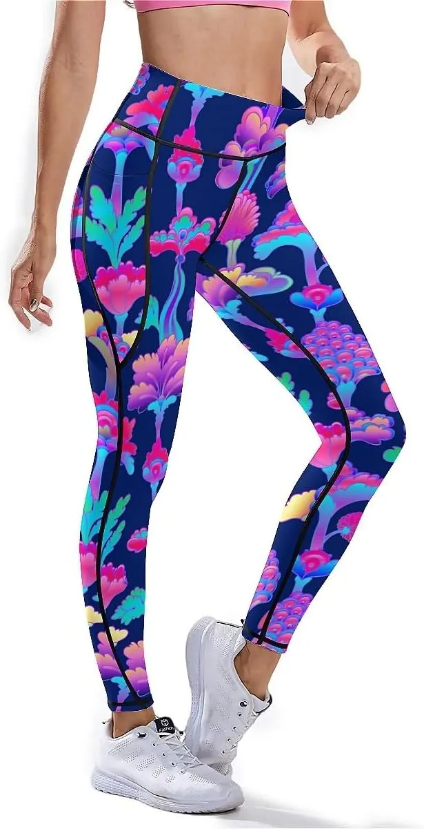 80s 90s Outfit Tummy Control Yoga Pants for Women with Pockets, High Waist Running Sports Workout Yoga Leggings