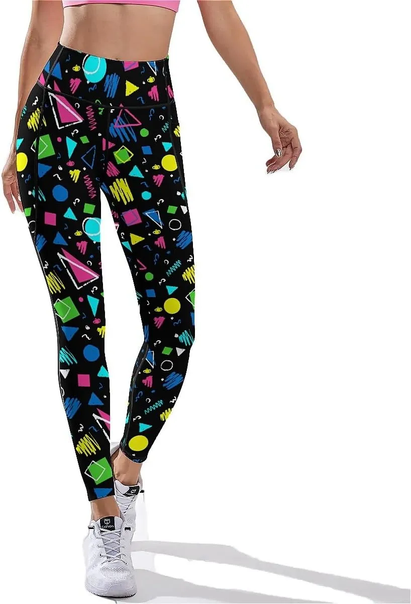 80s 90s Outfit Tummy Control Yoga Pants for Women with Pockets, High Waist Running Sports Workout Yoga Leggings