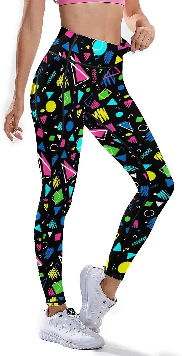 80s 90s Outfit Tummy Control Yoga Pants for Women with Pockets, High Waist Running Sports Workout Yoga Leggings