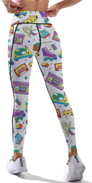 80s 90s Outfit Tummy Control Yoga Pants for Women with Pockets, High Waist Running Sports Workout Yoga Leggings