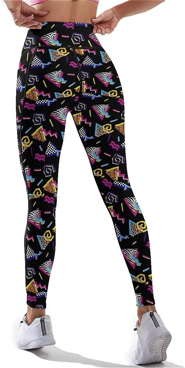 80s 90s Outfit Tummy Control Yoga Pants for Women with Pockets, High Waist Running Sports Workout Yoga Leggings