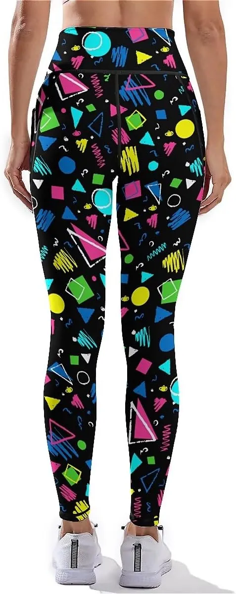 80s 90s Outfit Tummy Control Yoga Pants for Women with Pockets, High Waist Running Sports Workout Yoga Leggings