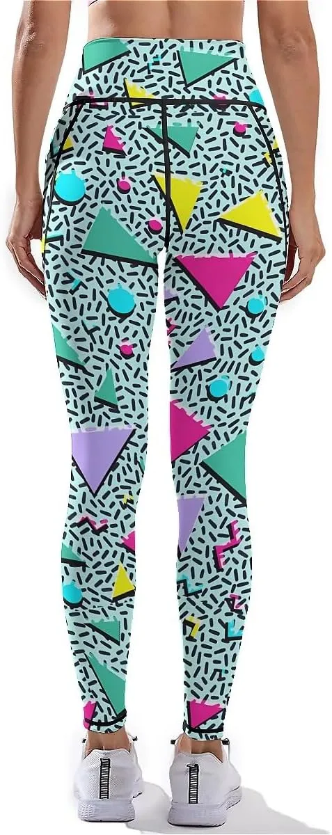 80s 90s Outfit Tummy Control Yoga Pants for Women with Pockets, High Waist Running Sports Workout Yoga Leggings
