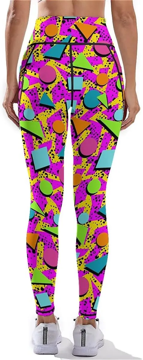 80s 90s Outfit Tummy Control Yoga Pants for Women with Pockets, High Waist Running Sports Workout Yoga Leggings