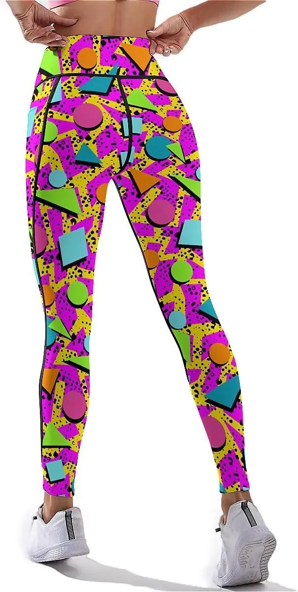 80s 90s Outfit Tummy Control Yoga Pants for Women with Pockets, High Waist Running Sports Workout Yoga Leggings