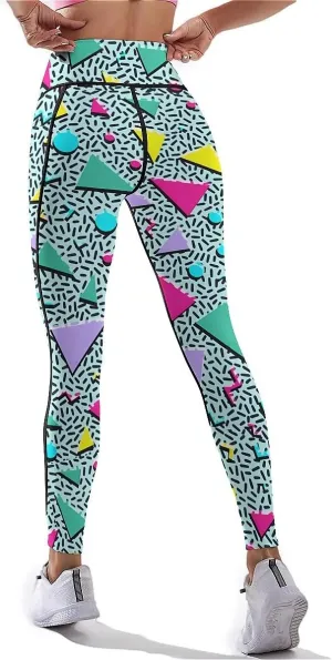 80s 90s Outfit Tummy Control Yoga Pants for Women with Pockets, High Waist Running Sports Workout Yoga Leggings