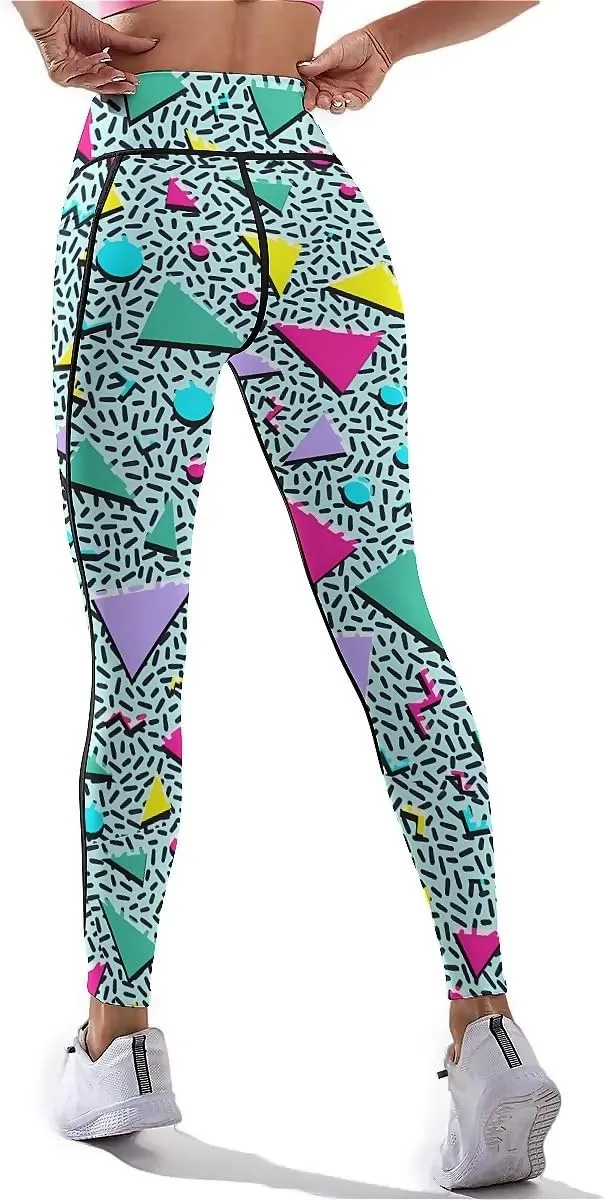 80s 90s Outfit Tummy Control Yoga Pants for Women with Pockets, High Waist Running Sports Workout Yoga Leggings