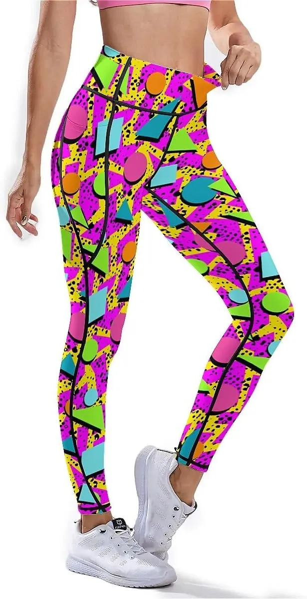 80s 90s Outfit Tummy Control Yoga Pants for Women with Pockets, High Waist Running Sports Workout Yoga Leggings