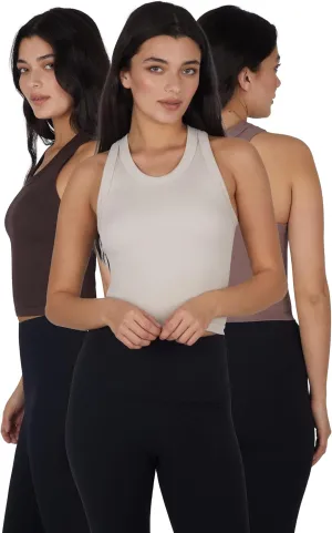 90 Degree By Reflex Womens Seamless Tank Ribbed Fitted Racerback Top 3 Pack