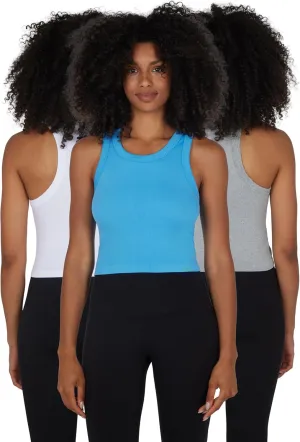90 Degree By Reflex Womens Seamless Tank Ribbed Fitted Racerback Top 3 Pack