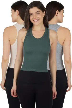 90 Degree By Reflex Womens Seamless Tank Ribbed Fitted Racerback Top 3 Pack