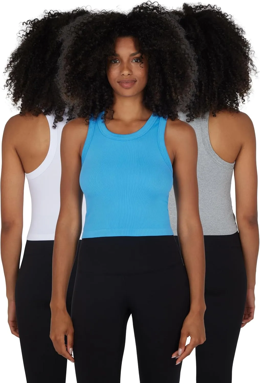 90 Degree By Reflex Womens Seamless Tank Ribbed Fitted Racerback Top 3 Pack