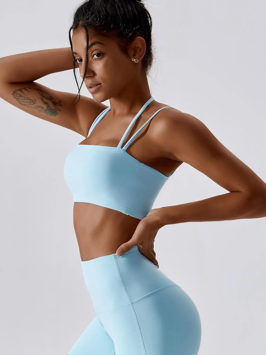 ABOCIW Women's Workout Bandeau Sports Bras Padded Halter Bra Training Fitness Running Yoga Crop Tank Top
