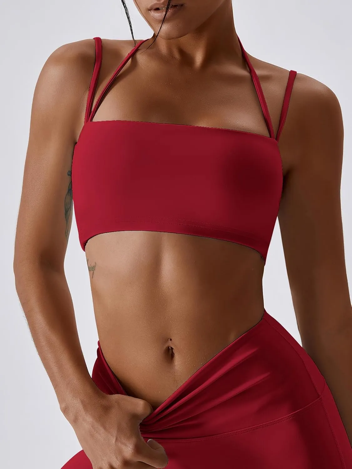 ABOCIW Women's Workout Bandeau Sports Bras Padded Halter Bra Training Fitness Running Yoga Crop Tank Top